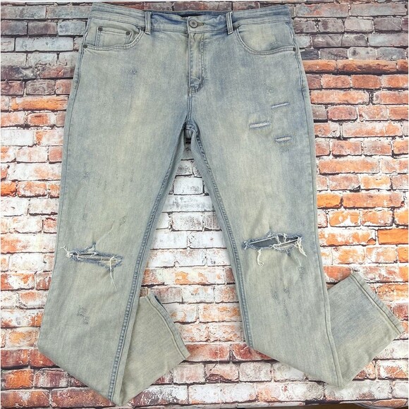 Serenade Jeans Limestone Acid Wash Distressed Fitted Denim Stretch Mens 38x32 - Picture 1 of 13